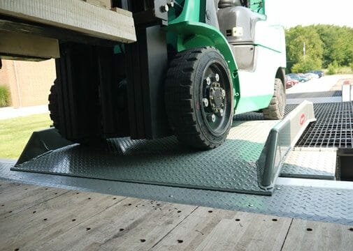 Loading ramp with a leveling board on it