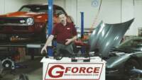 A spokesperson showing off a G Force Chevy Transmission Crossmember